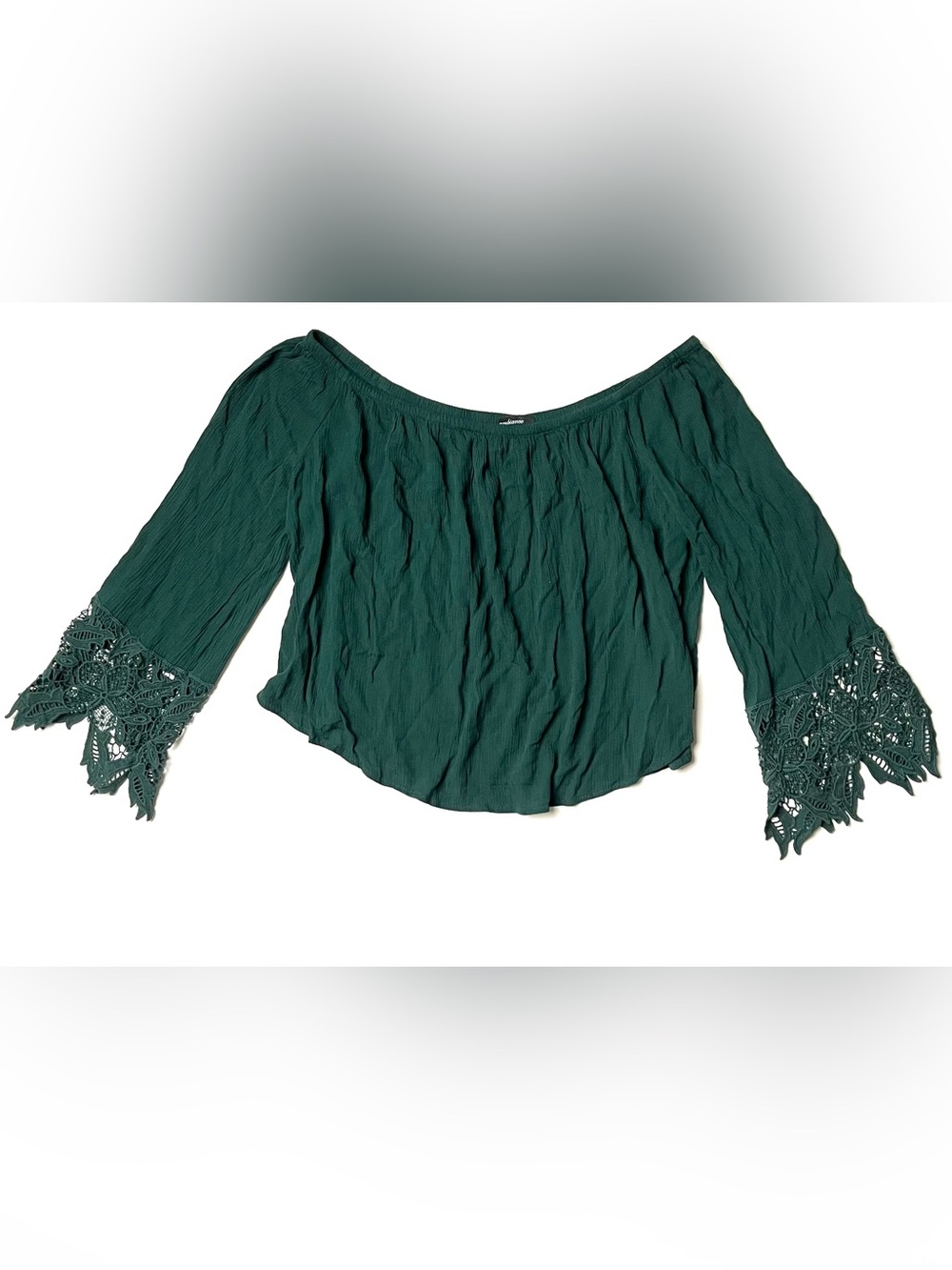 Ambiance Off-the-Shoulder Lace-Sleeve Tunic in Teal Green